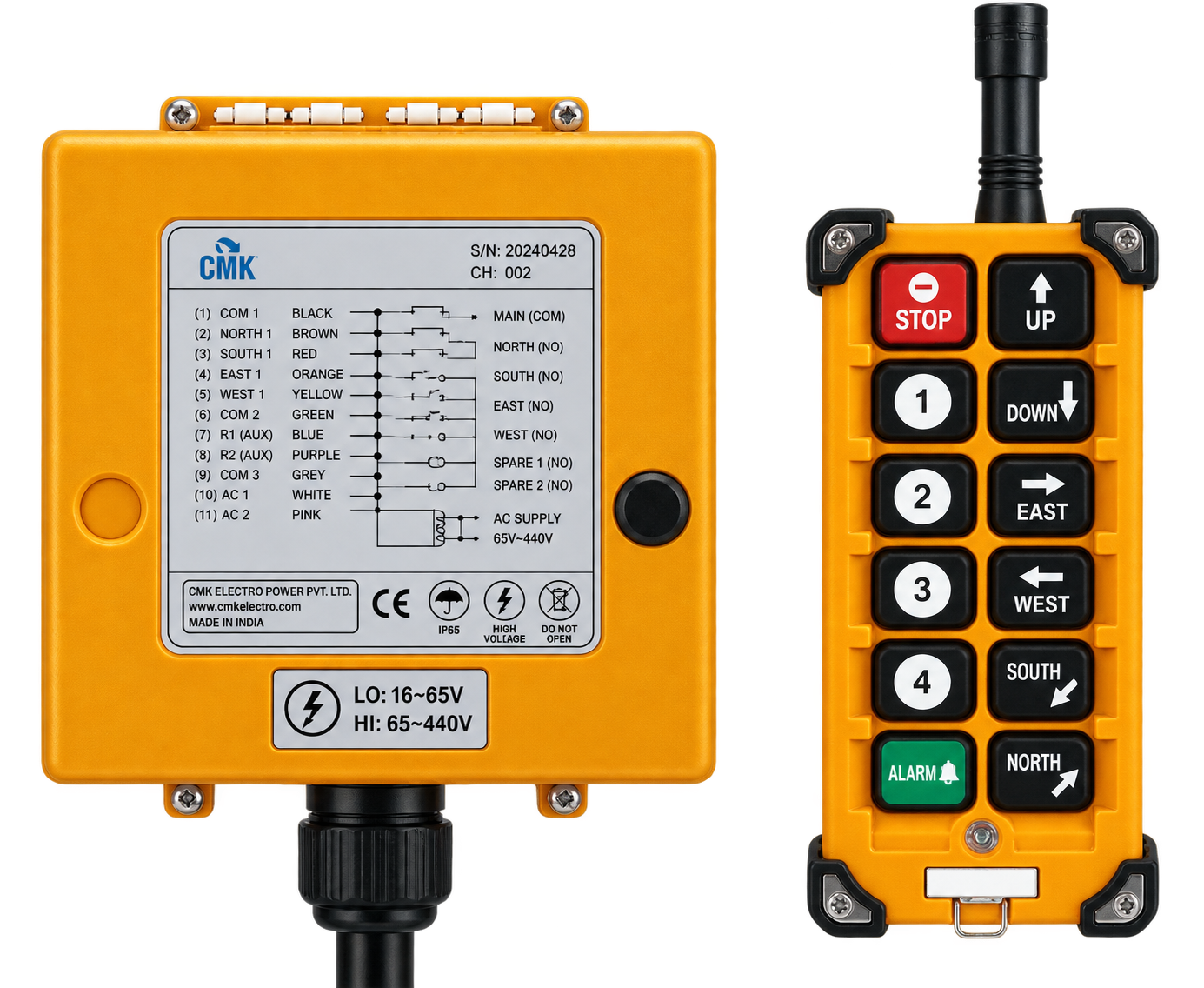 Wireless Radio Remote, 10 Single speed push button+1 off+1 on, IP-65, 100 Mtr, AC/DC with Magnetic Key